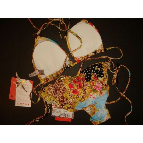 Luli Fama XS,S BIKINI brazilian SUPER SEXY 60's yellow pink POPPY crystallized - Picture 3 of 4